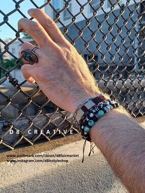 New men's turquoise  with onyx and hematite stainless  steel bracelet